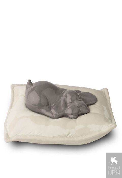 Unique white Pillow Urn for Dog Ashes Sleeping Dog grey