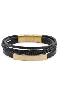 Leather bracelet black with bronze coloured cremation ash holder