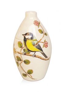 Hand painted keepsake urn 'Coal tit on Wild Honeysuckle'