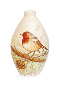Hand painted keepsake urn 'Robin on Pinebranch'