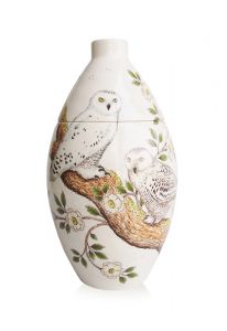 Hand painted urn Snowy Owls