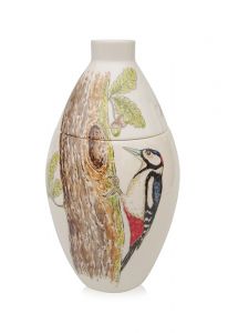 Hand painted urn Woodpecker