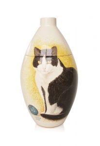 Hand painted keepsake urn 'Cat' black/white