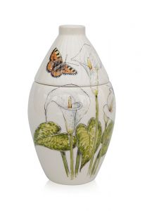 Hand painted urn 'Butterfly and arums'