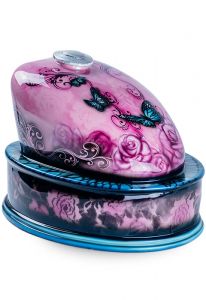 Handmade motorcycle gas tank urn for ashes 'Pink Butterflies'