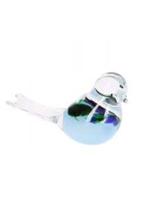 Crystal glass mini urn 'Bird' light blue