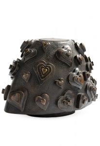 Bronze ashes urn 'Connected hearts' with candle holder