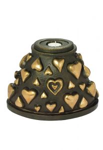 Bronze ashes urn 'Hearts' with candle holder