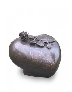 Bronze adult urn 'Heart with rose'