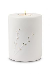Candle holder keepsake urn for ashes 'Rondo' white