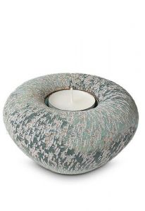 Ceramic keepsake urn 'Ocean Blue' with candle holder | grey blue