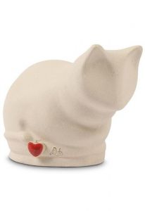 Handmade White Ceramic Cat Urn with Heart