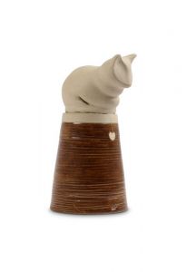 Handmade Ceramic Cat Urn with Heart – Brown