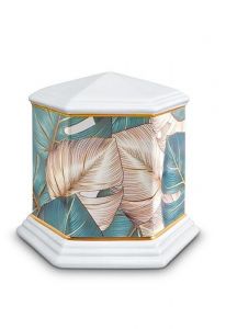 Keepsake urn of porcelain 'Esagono' | Colorful leaves