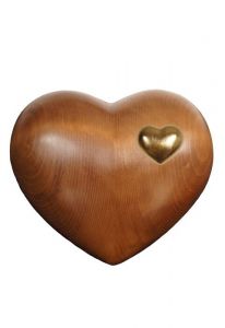 Heart cremation urn for ashes made of wood - dark stained with gold-colored heart