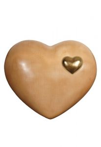Heart cremation urn for ashes made of wood - light stained with gold-colored heart
