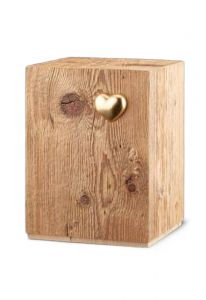Urn for Ashes 'Silenzio' old wood with golden heart | SALE