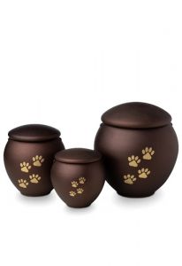 Brown pet urn with gold coloured paws
