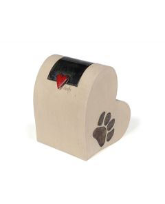 Heart shaped pet urn with paw print