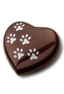 Brown pet urn heart pawprints