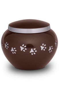 Brown pet urn with silver pawprints | Small