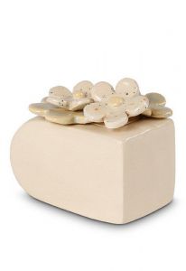 Ceramic keepsake urn for ashes 'Flowerbox' beige