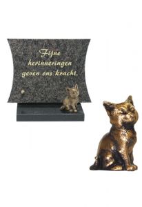 Memorial stone with bronze cat