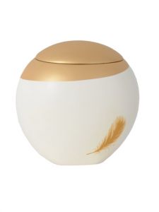 Fiberglass funeral urn 'Éole' white and gold