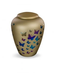 Glass cremation urn with butterflies - symbol of transformation and freedom