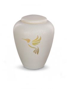 Glass cremation urn with hummingbird - symbol of joy and light