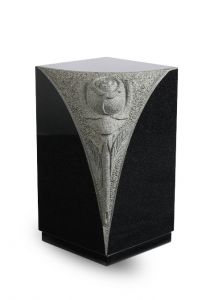 Granite cremation ashes urn with carved rose