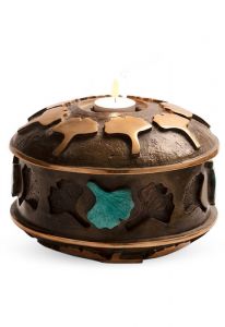 Bronze ashes urn 'Tree of life leaves' with candle holder