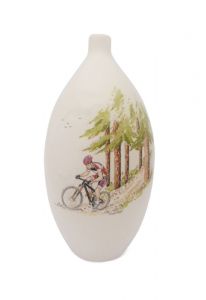 Small hand-painted art urn for ashes 'Mountainbiker'