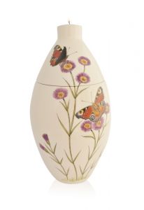 Hand painted urn 'Butterfly on Purple Flower'