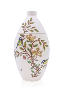 Hand painted urn Coal Tit  on Wild Honeysuckle