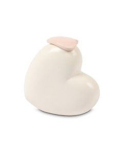 Mini cremation urn for ashes 'Forever in our hearts' with pink heart-shaped lid