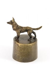 German Shepherd Dog urn bronzed