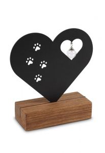Memorial sculpture with ash compartment and glass ash pendant ‘Heart with Paw Prints’