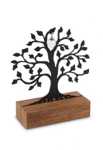 Memorial sculpture with ash compartment and glass ash pendant ‘Tree of Life’