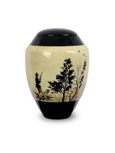 Fibreglass cremation urn for ashes 'Hunter hunting'