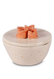 Ceramic keepsake urn ivory with orange roses