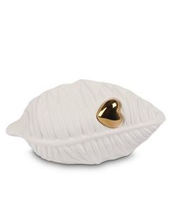 Leaf shaped cremation ashes mini urn with golden heart