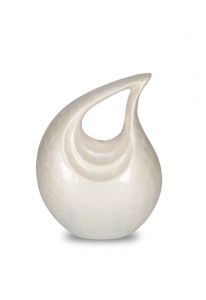 High gloss beige teardrop cremation mini urn for ashes
