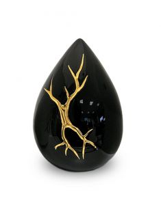 Ceramic teardrop mini urn for ashes 'Kintsugi' black