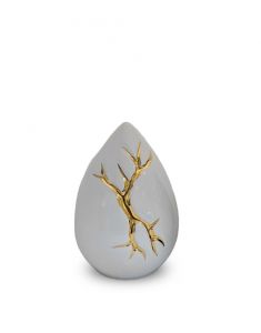 Ceramic teardrop keepsake urn for ashes 'Kintsugi' white