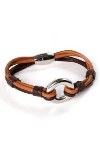 Leather cremation ash holder bracelet black and brown