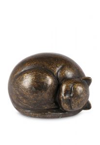 Bronze keepsake urn cat 'Rest peacefully'