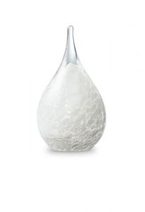 Teardrop glass keepsake urn 'Memory' krakele white