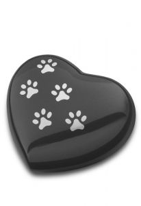 Grey heart shaped pet urn with silver coloured pawprints