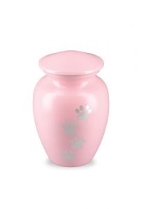 pet urn for ashes pink with paw prints in various sizes